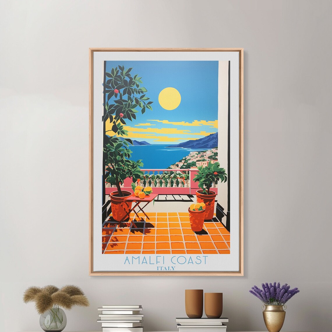 Amalfi Coast Italy Sunlit Lemon Terrace Sea View Travel Poster