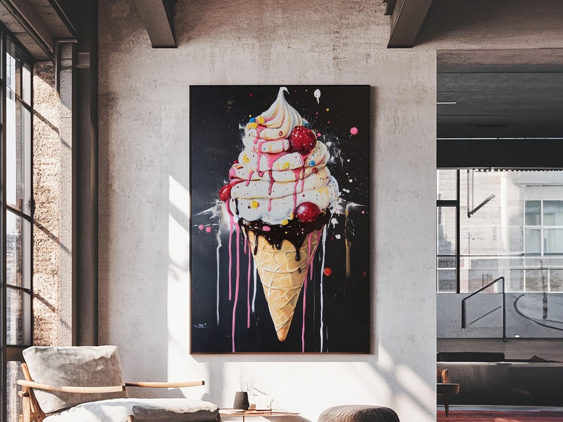 Dripping Ice Cream Sundae Cone Pop Art Splatter Food Art Print - Image 6
