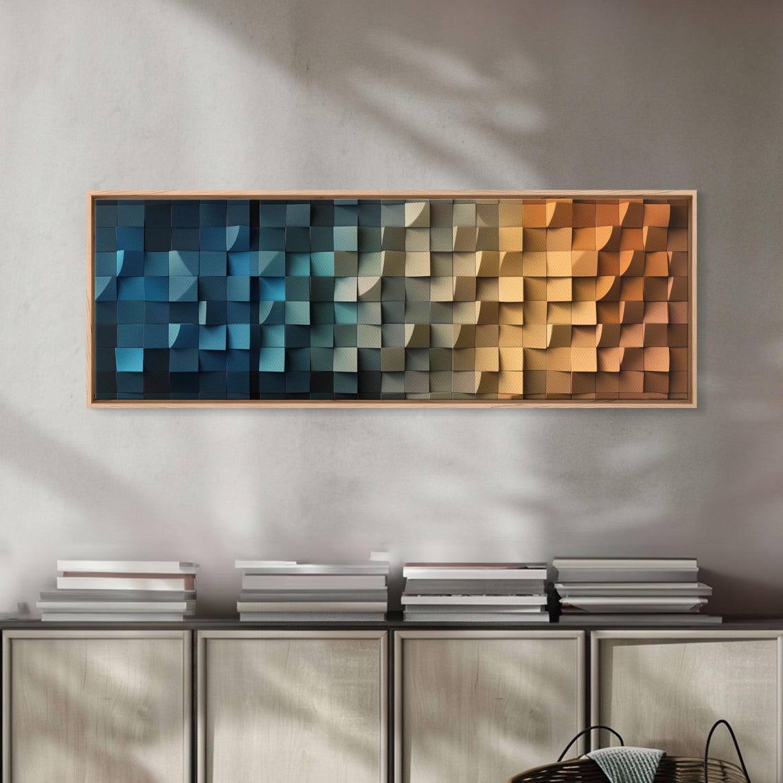 Geometric Mosaic Waves Blue Orange Abstract Modern Art Poster - Image 3
