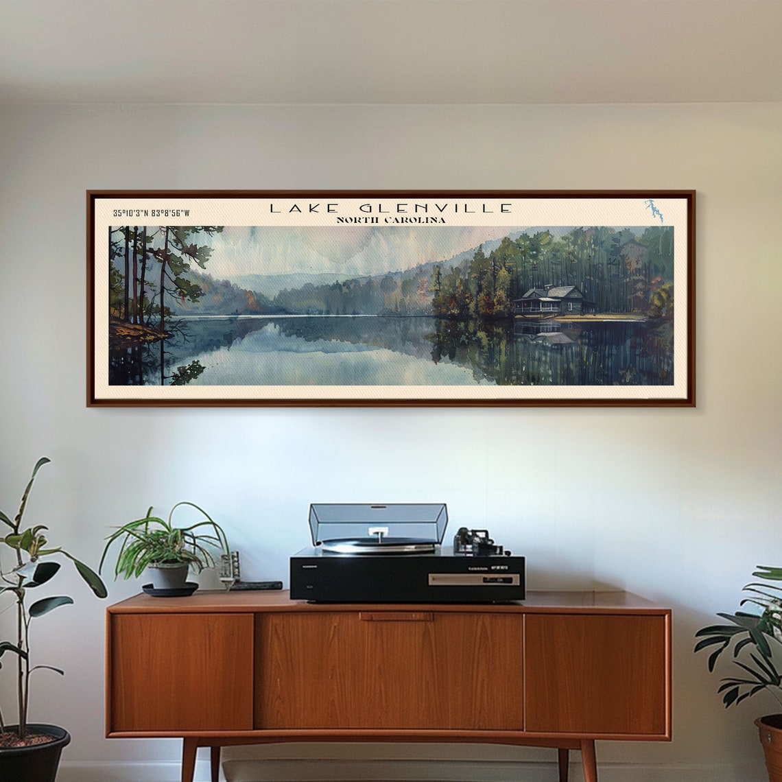 Lake Glenville North Carolina Framed Print Lake House Decor Panoramic Wall Art Travel Poster Scenic Lake Painting Nature Art - Image 2