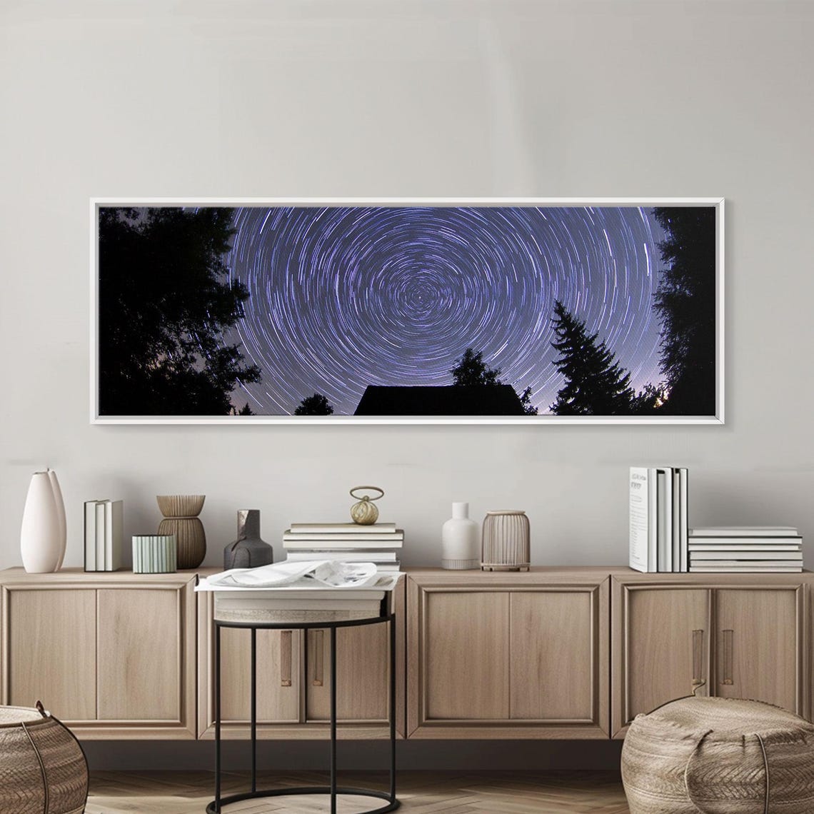 Spiral Star Trails Night Sky Over Pine Trees Photography Poster - Image 3