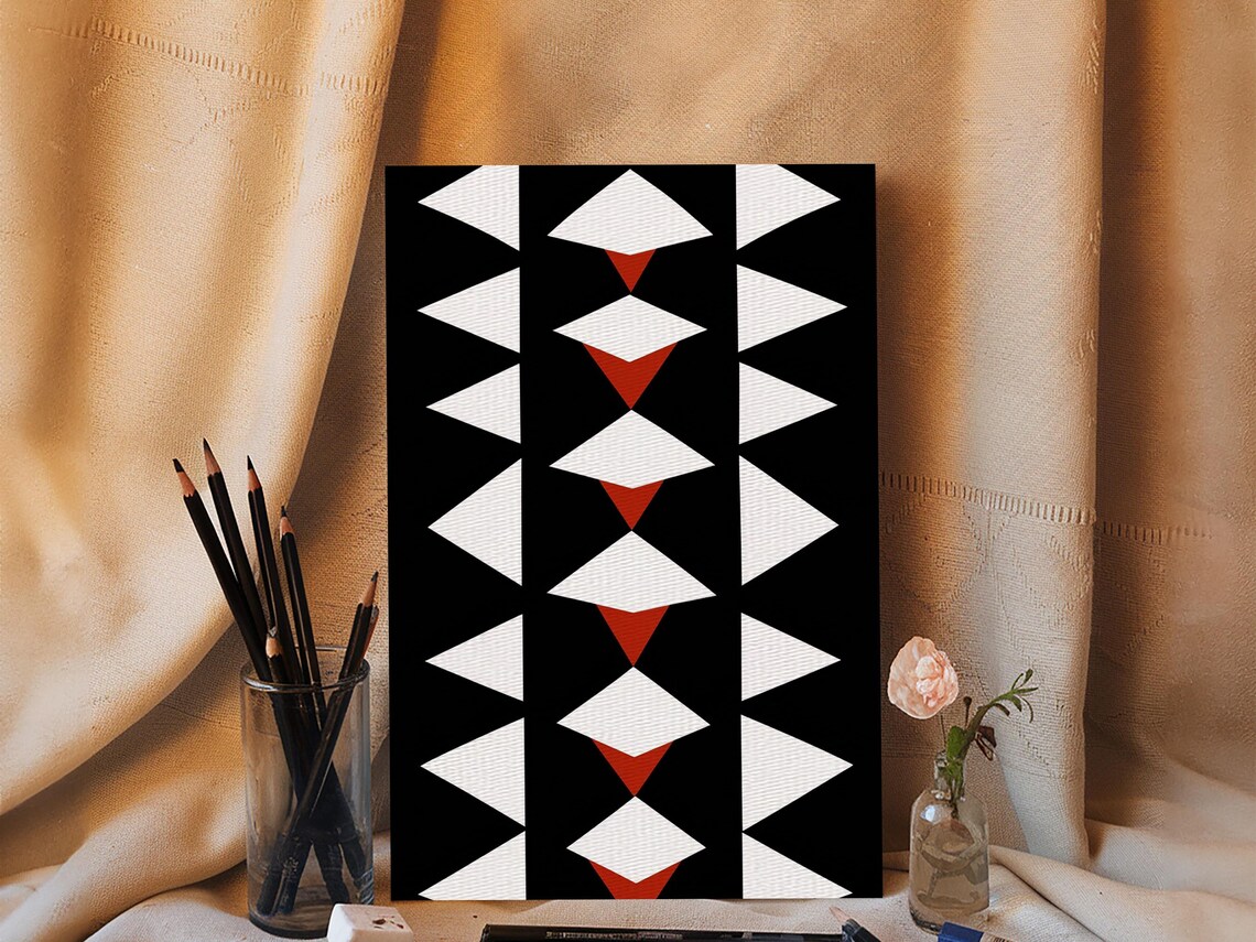 Tribal Triangles Black White Red Aztec Geometric Boho Wood Panel Art Print - Image 6