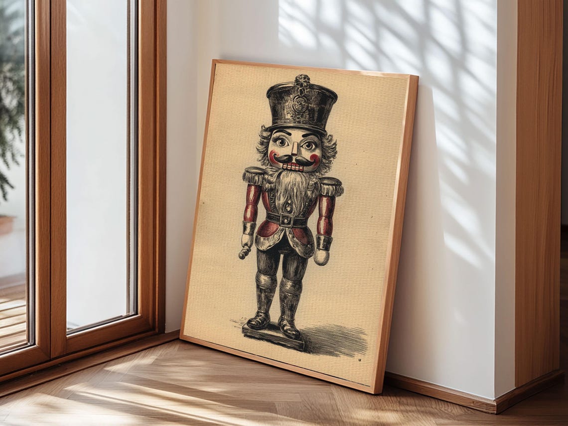 Vintage Nutcracker Soldier Full Body Sketch Christmas Holiday Poster - Image 2