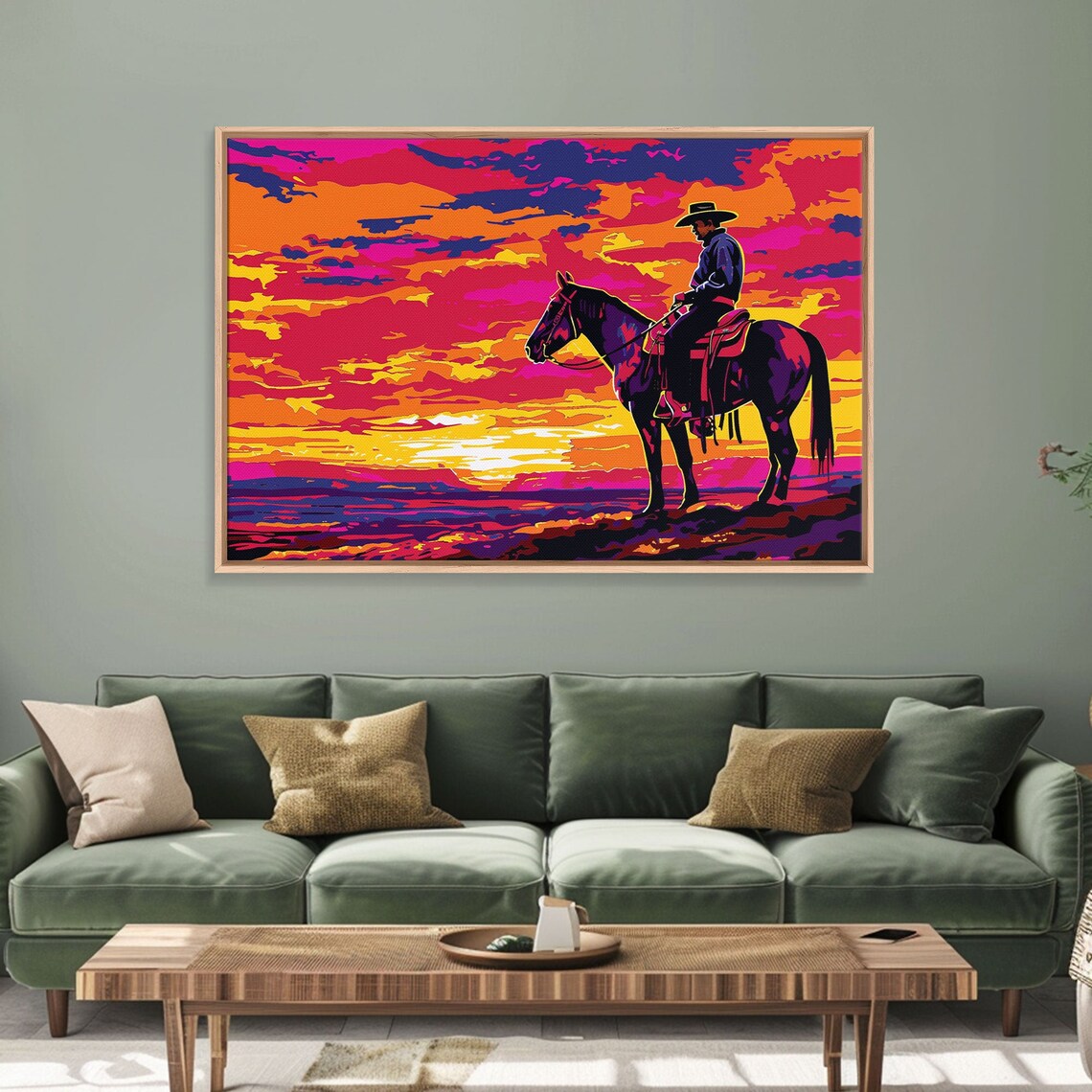 Wild West Cowboy on Horseback Neon Sunset Pop Art Western Wall Poster - Image 6