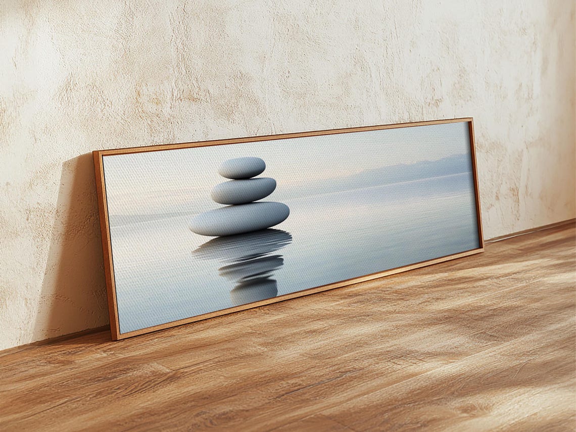 Stacked Stones Balanced Over Water Panoramic Zen Minimalist Art Poster - Image 3