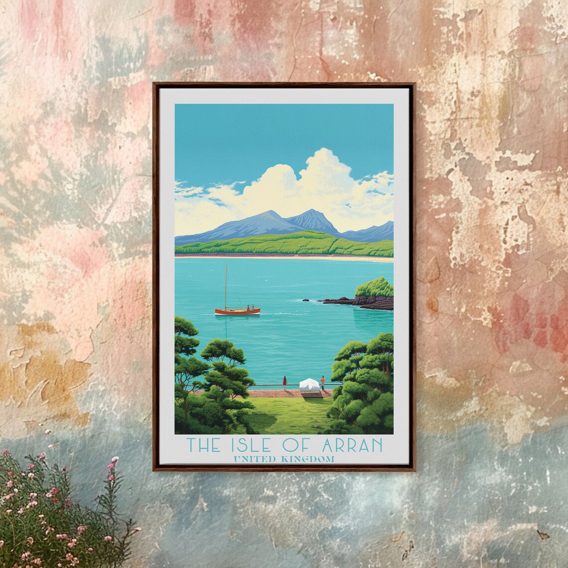 Isle Of Arran Scotland Sailboat Bay Mountain Backdrop Travel Poster - Image 3