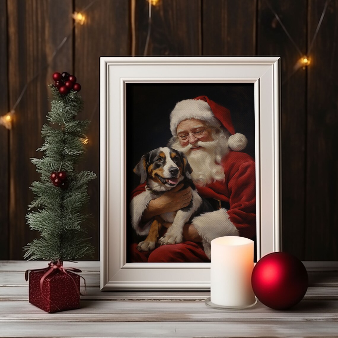 Santa Claus And His Beagle Christmas Wall Art Dog Gift Christmas Dog Winter Wall Art Santa Decor Santa Art Print Cute Dog Print - Image 3