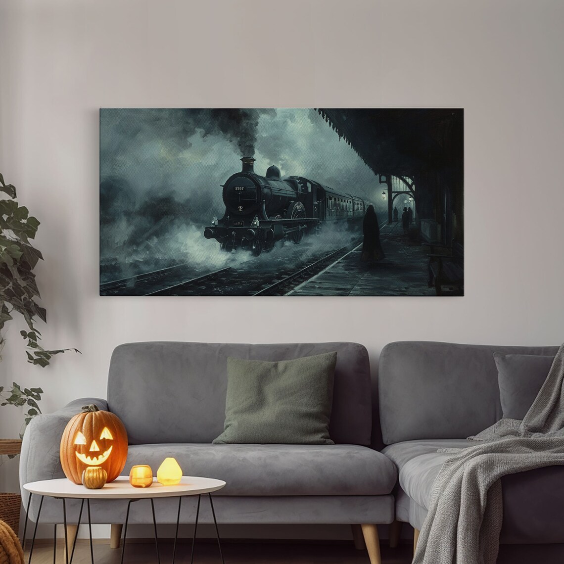 Haunted Steam Train Arriving At Dark Station Spooky Halloween Print - Image 4