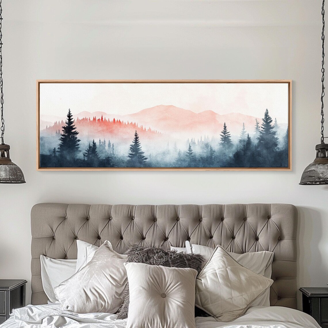 Misty Mountain Panoramic Print Wood Framed Wall Art Dark Moody Home Decor Fog Over The Blueridge Mountains - Image 3