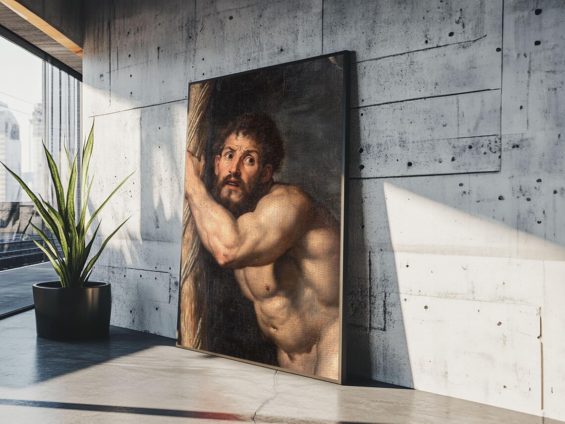 Classical Muscular Bearded Man Baroque Figure Oil Painting Mythology Wall Art - Image 4