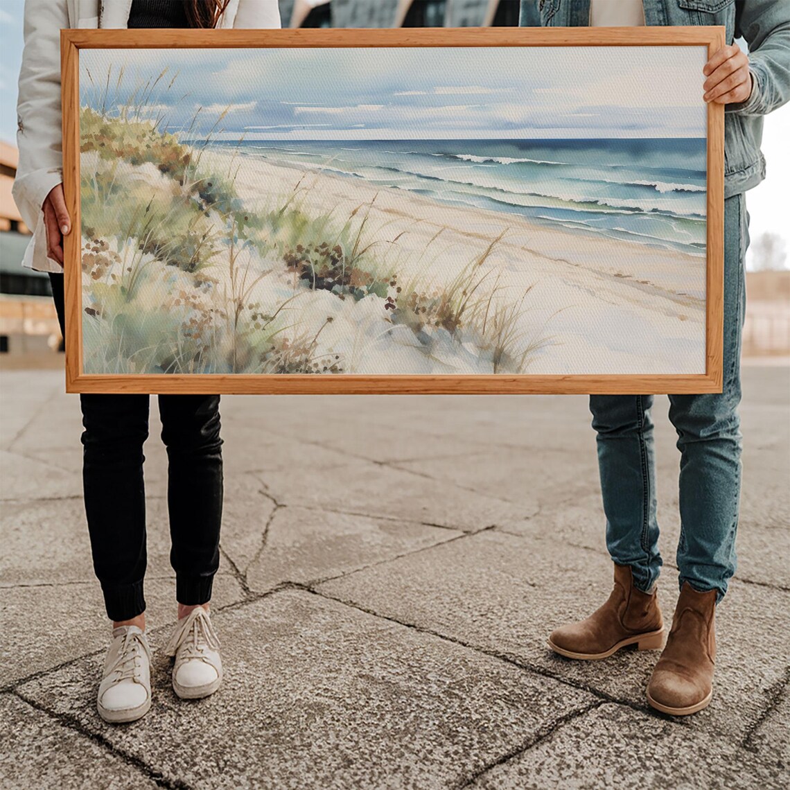 Beach Dunes Sea Grass Watercolor Ocean Waves Coastal Wall Art Poster - Image 5