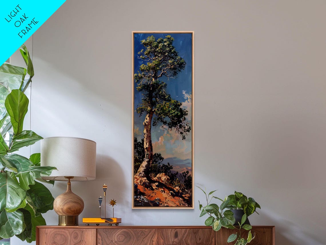 Tall Lone Tree On Rocky Hillside Under Bright Blue Sky Nature Poster - Image 2