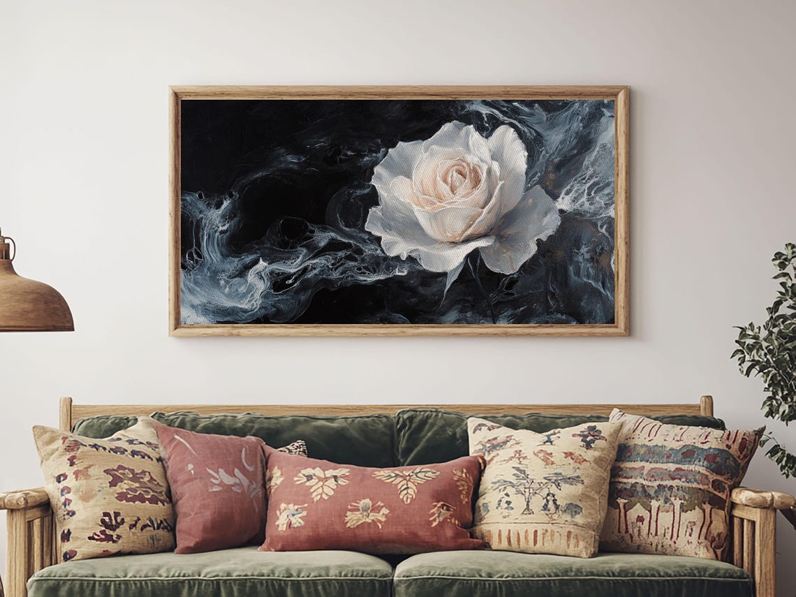 Abstract Oil Painting Print Of A White Rose Framed Print Centerpiece Wall Art Accent Piece Art Floral Print Flower Painting Art - Image 2
