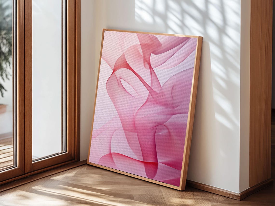 Soft Pink Abstract Flowing Lines Minimalist Modern Art Print - Image 2