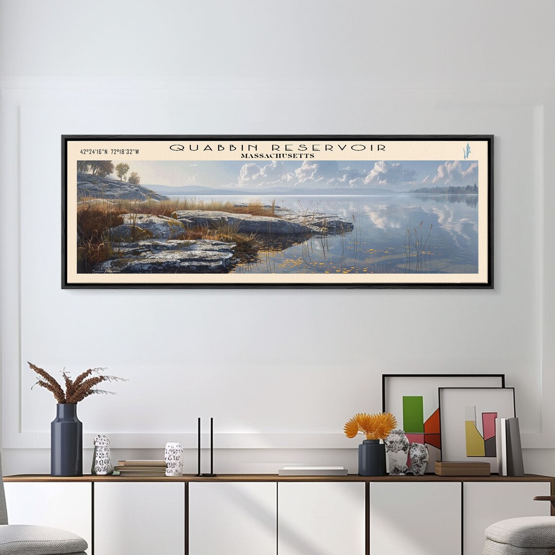 Quabbin Reservoir Massachusetts Rocky Shore Mirror Water Travel Poster - Image 5