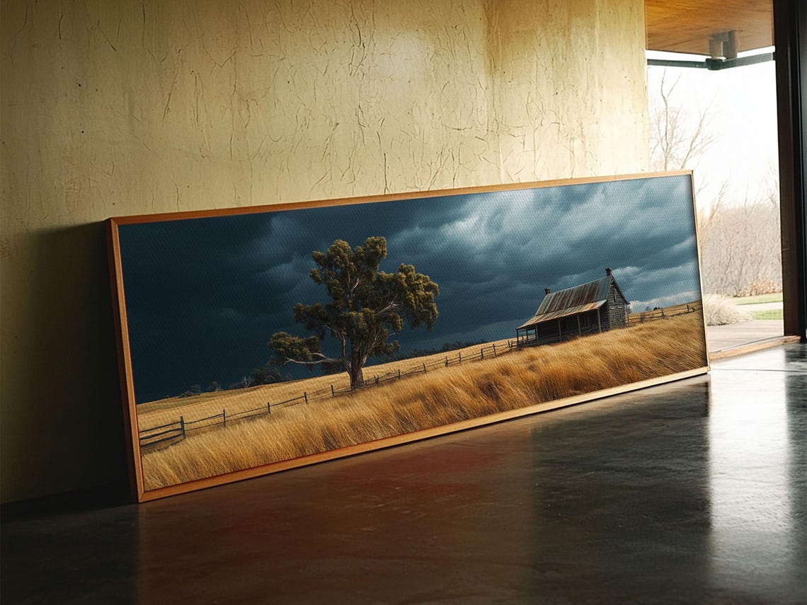 Moody Farmhouse Wheat Field Storm Clouds Country Panoramic Poster