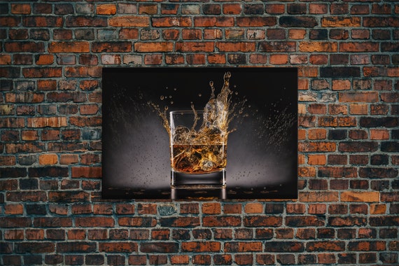Whiskey Wall Dcor Glass Of Whiskey With Splash Man Cave Wall Art Whisky Artwork Home Bar Decor Framed Print Manly Art