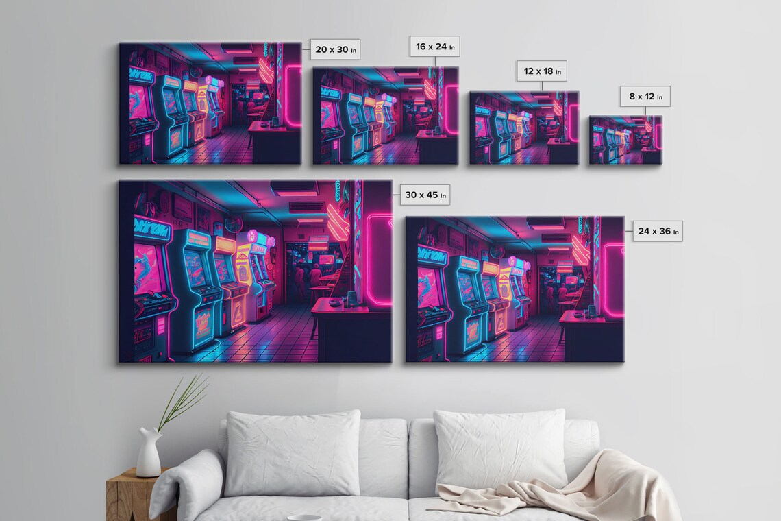 Neon Arcade Retrowave Arcade Machine Art Print - Image 2