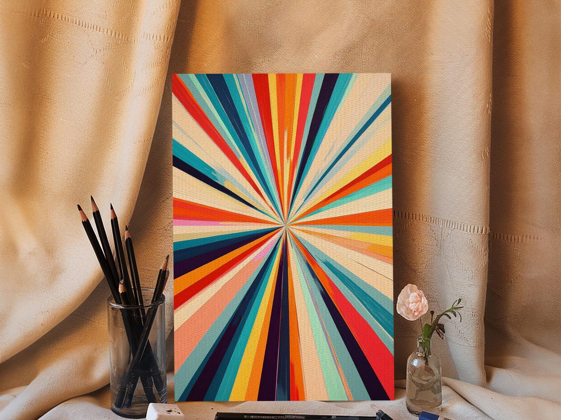 Colorful Starburst Rays Mid Century Modern Abstract Wall Art Poster - Image 3
