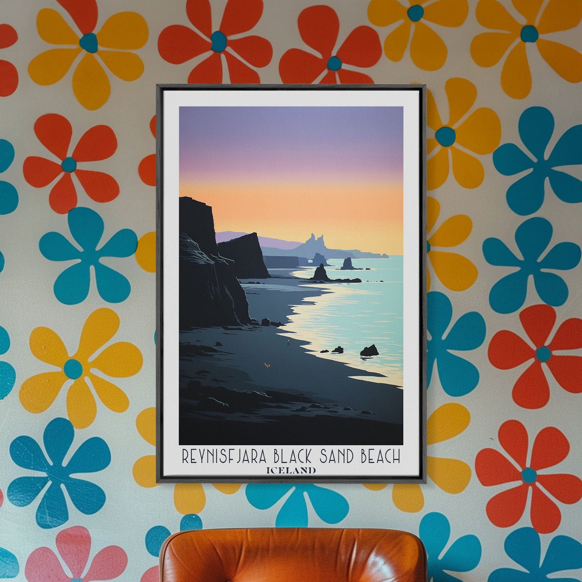 Reynisfjara Black Sand Beach Iceland Sunset Cliffs Ocean Poster