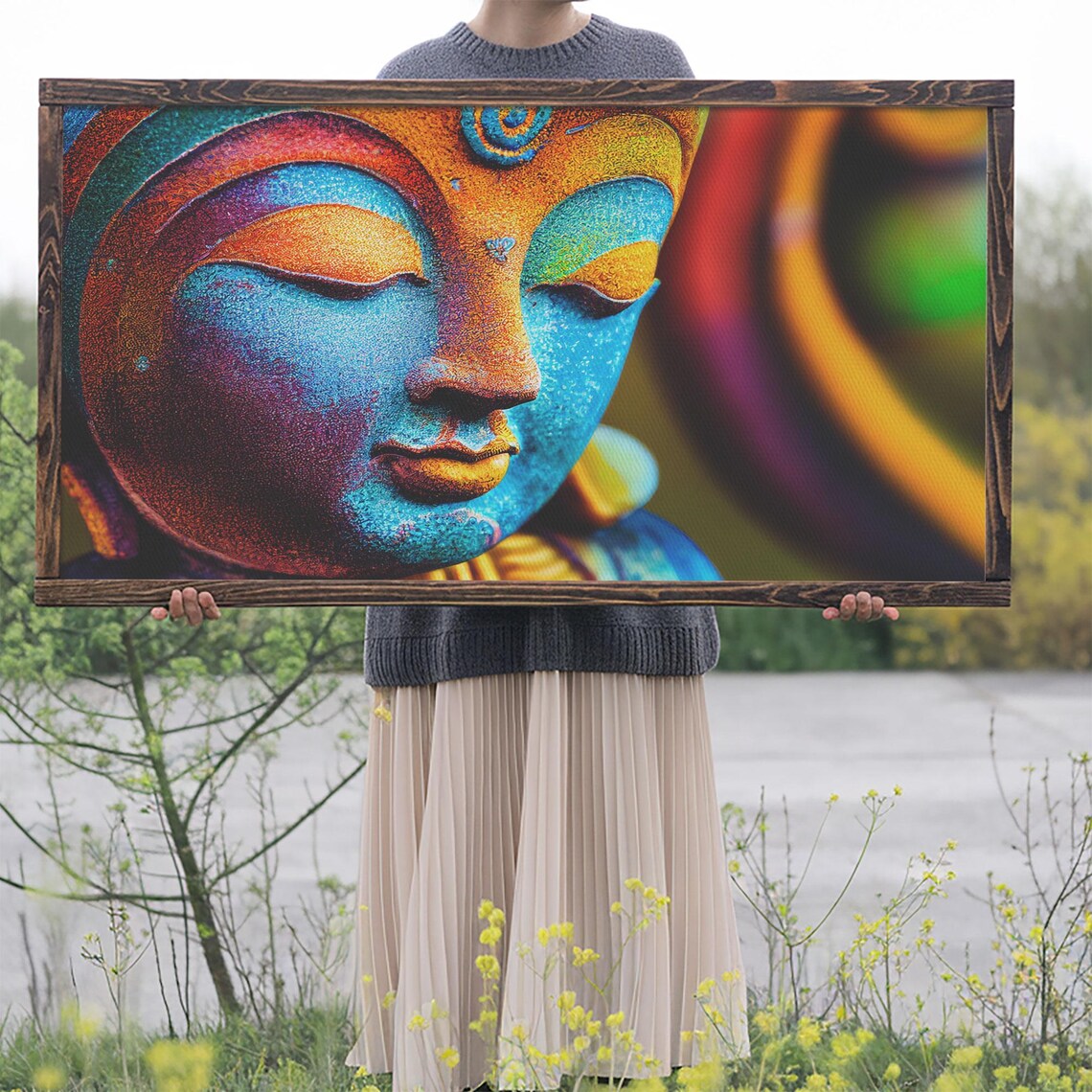 Colorful Buddha Face Vibrant Zen Meditation Spiritual Portrait Wall Art Poster - Image 2