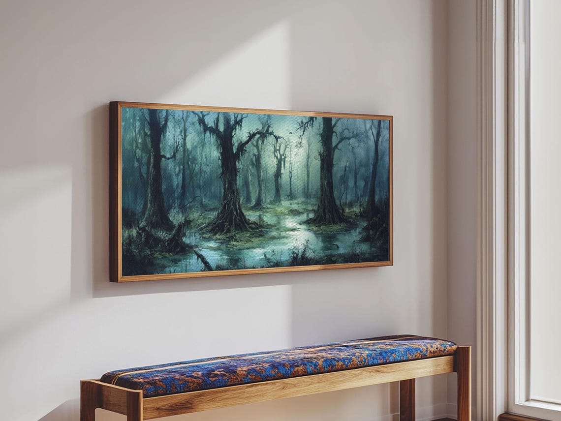 Moody Swamp Mossy Trees Misty Water Dark Academia Art Poster - Image 4