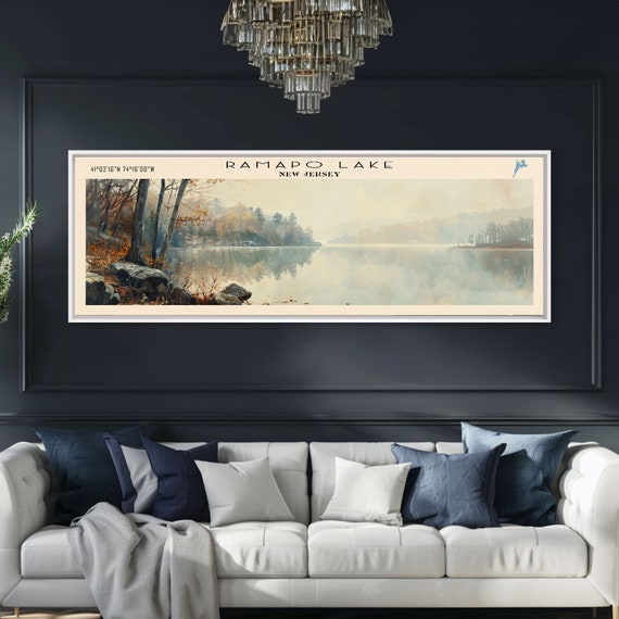 Ramapo Lake New Jersey Framed Print Lake House Decor Panoramic Wall Art Travel Poster Scenic Landscape Painting Contemporary Art
