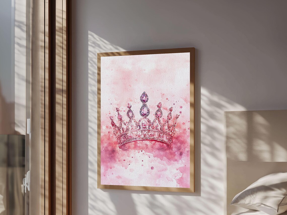 Pink Jeweled Crown Watercolor Elegant Princess Feminine Blush Poster - Image 3