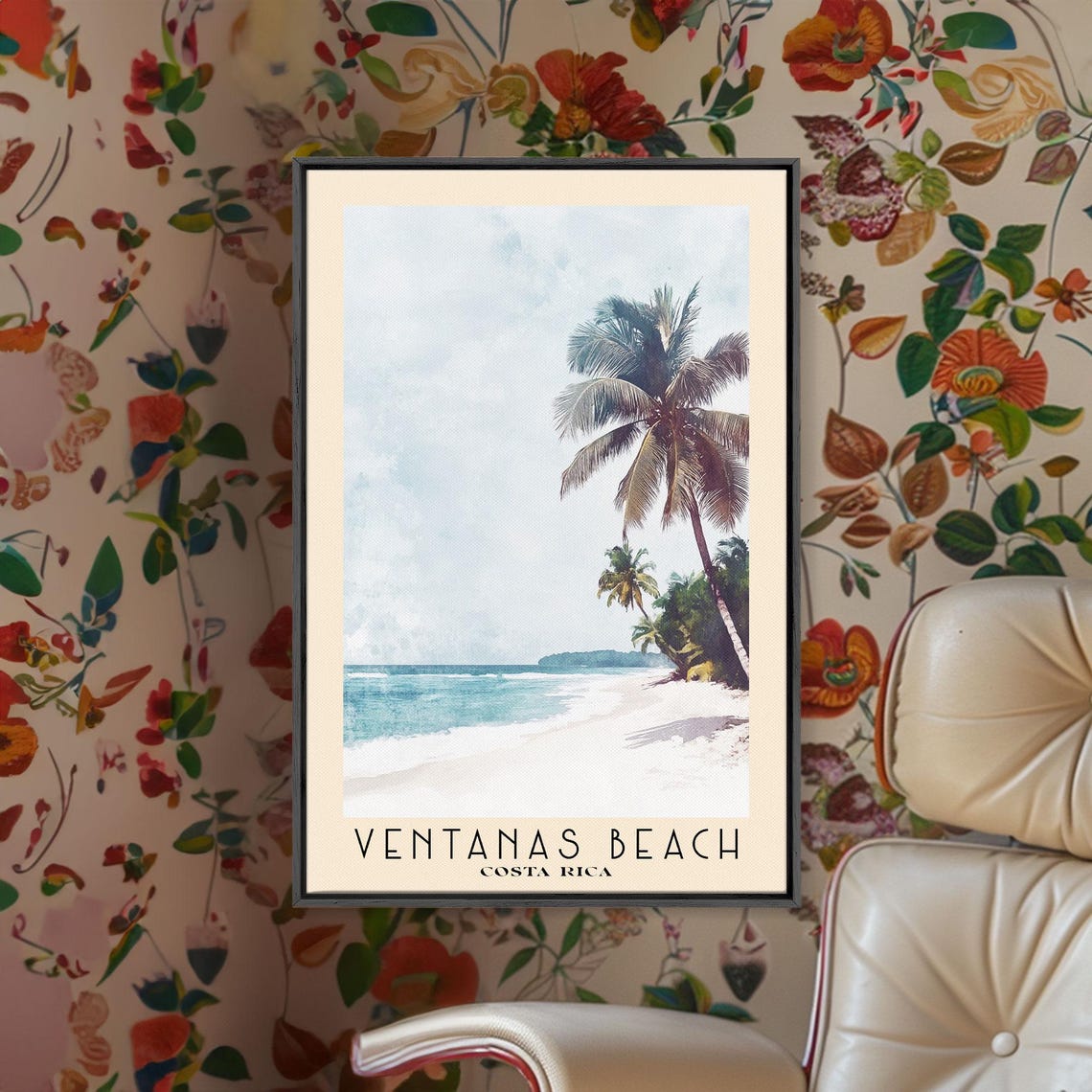 Ventanas Beach Costa Rica Watercolor Palm Tree Tropical Travel Poster