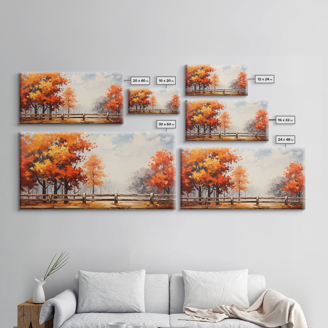 Autumn Orange Trees Rustic Wooden Fence Soft Watercolor Poster - Image 2