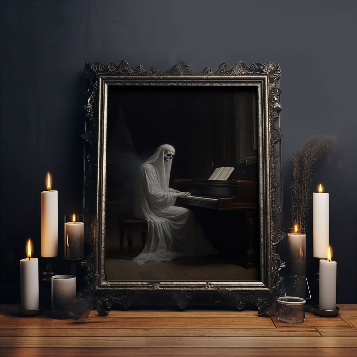 Gothic Ghost Playing Piano Dark Victorian Haunted Oil Painting Poster - Image 4