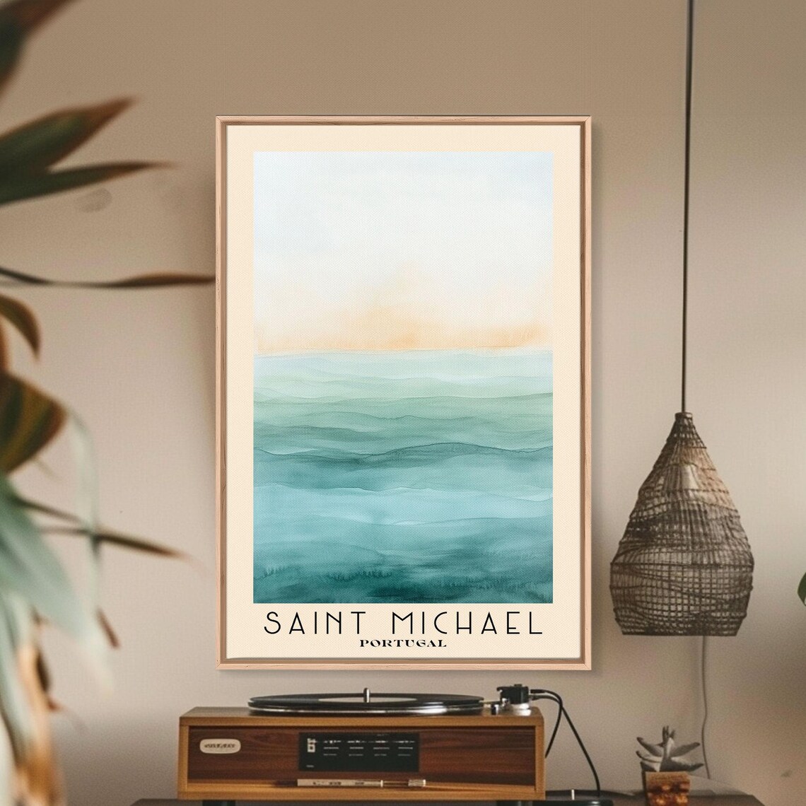 Saint Michael Portugal Minimalist Ocean Gradient Watercolor Travel Poster - Image 3
