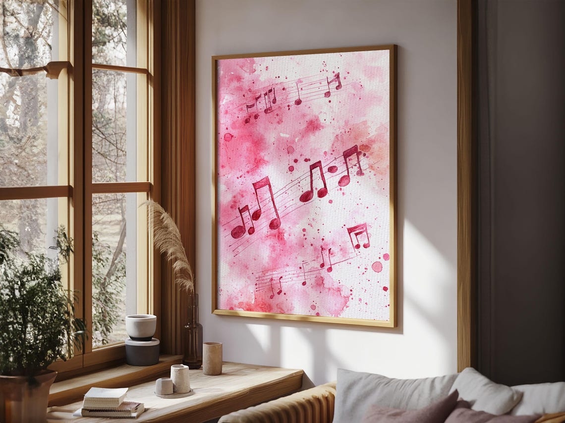 Pink Musical Notes Watercolor Floating Melody Music Lovers Wall Poster - Image 6