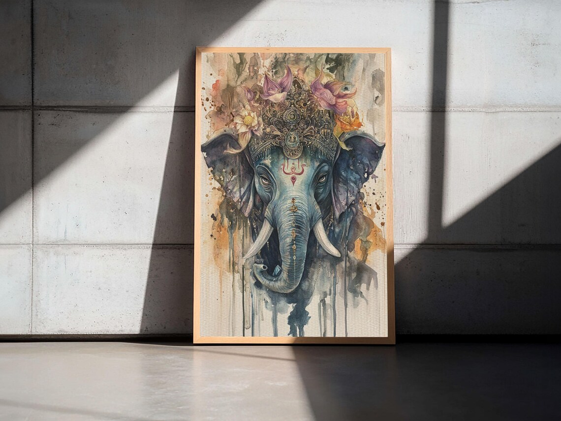 Ganesha Elephant Head Watercolor Painting Hindu God Wall Art Print - Image 6