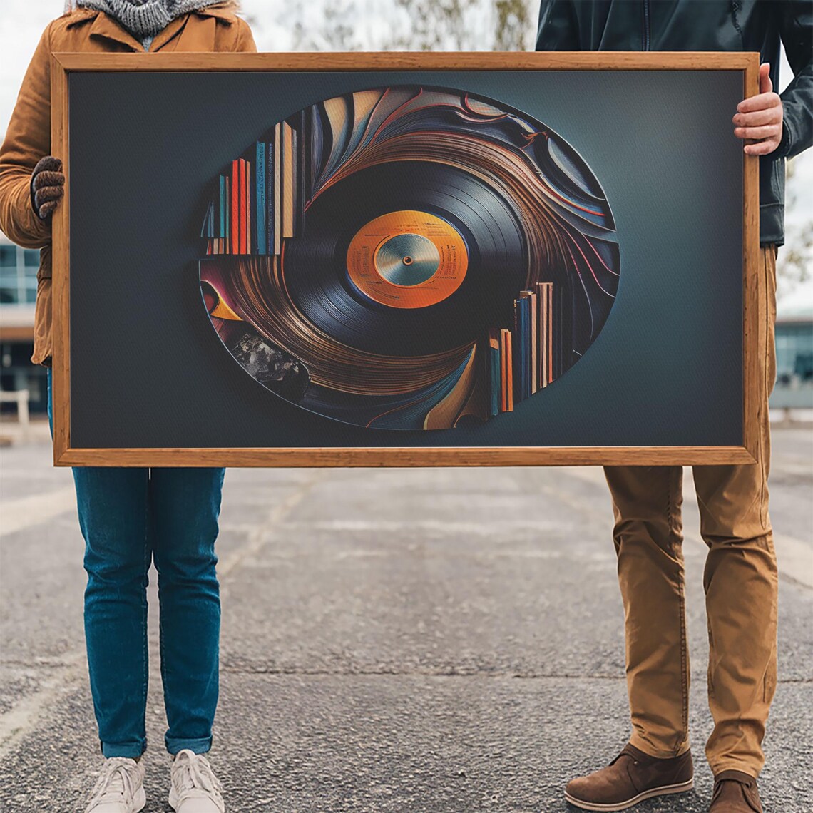 Vinyl Record Abstract Swirl Art Bookshelf Design Modern Music Wall Poster - Image 3
