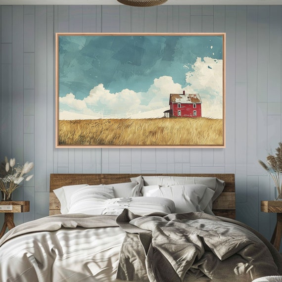 Scenic Landscape Painting Print Of An Abandoned Farm Original Painting Art Print Wood Frame Wall Art Rustic Decor Farmhouse Art