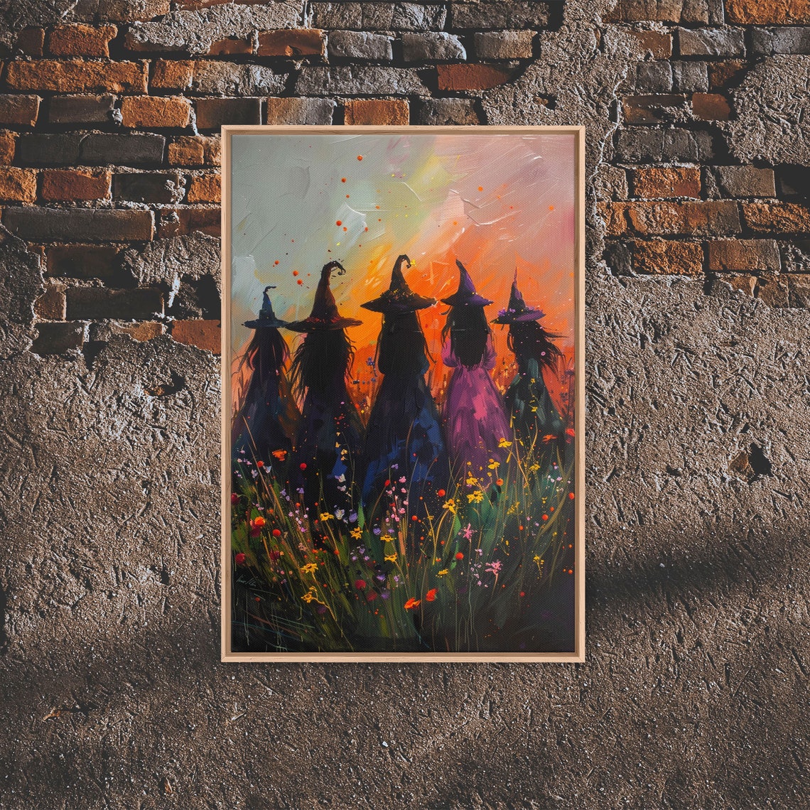 Five Witches Coven Sunset Silhouette Wildflowers Painterly Art Poster - Image 5