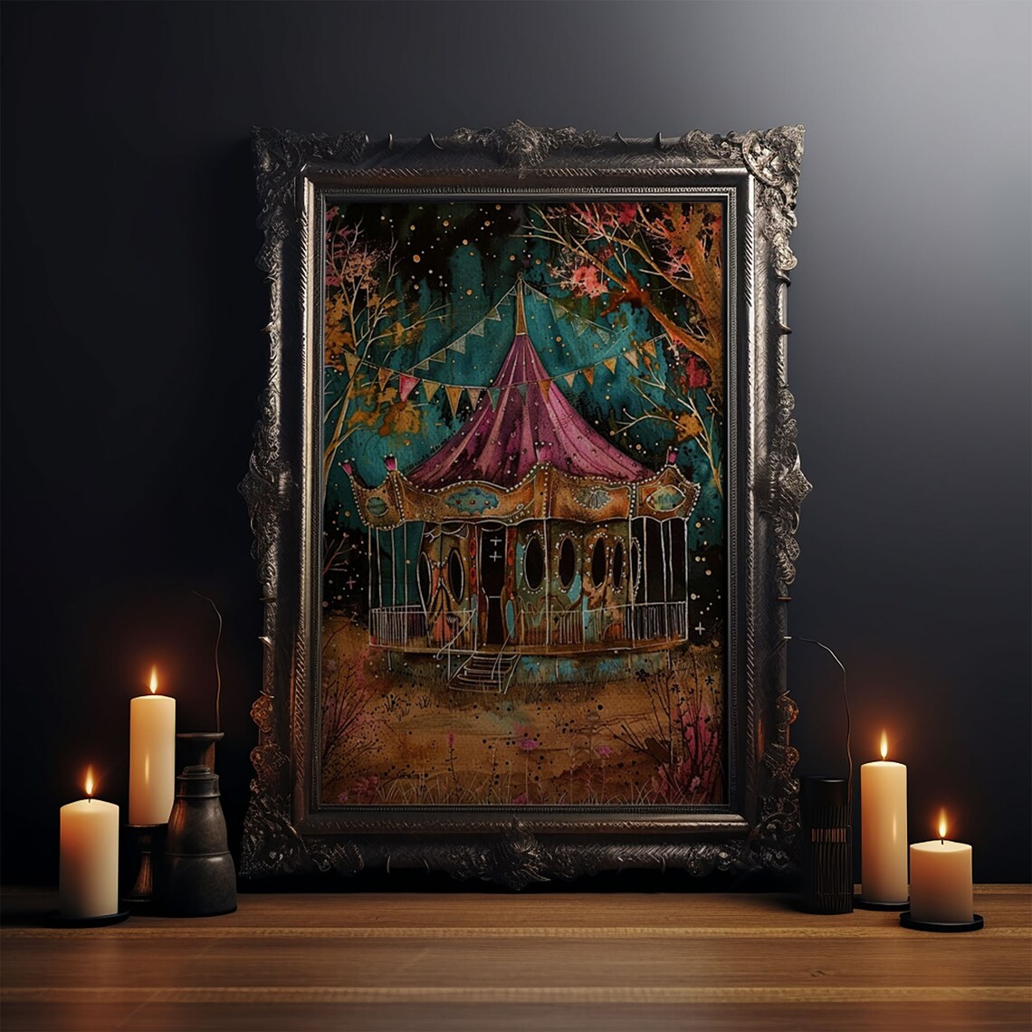 Nighttime Haunted Forest Path, Halloween Artwork - Image 3