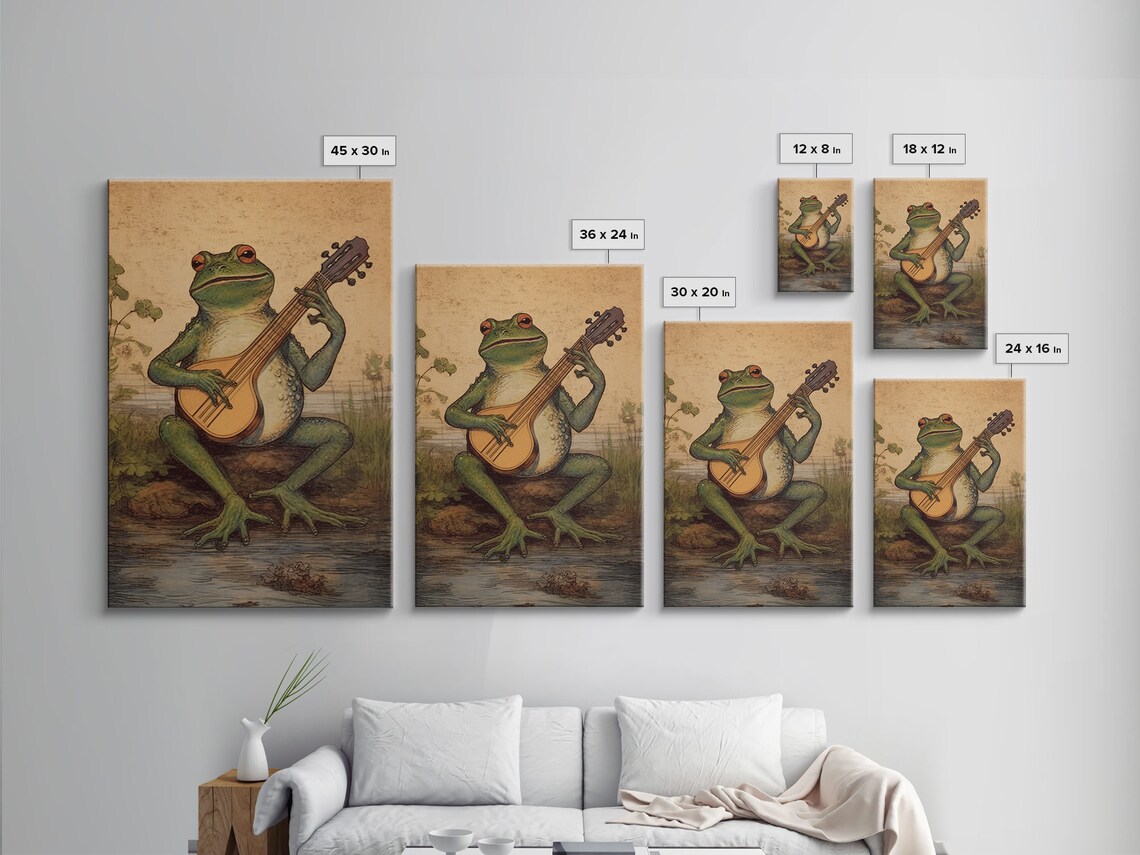 Vintage Frog Playing Banjo Moonlit Swamp Art Print - Image 2