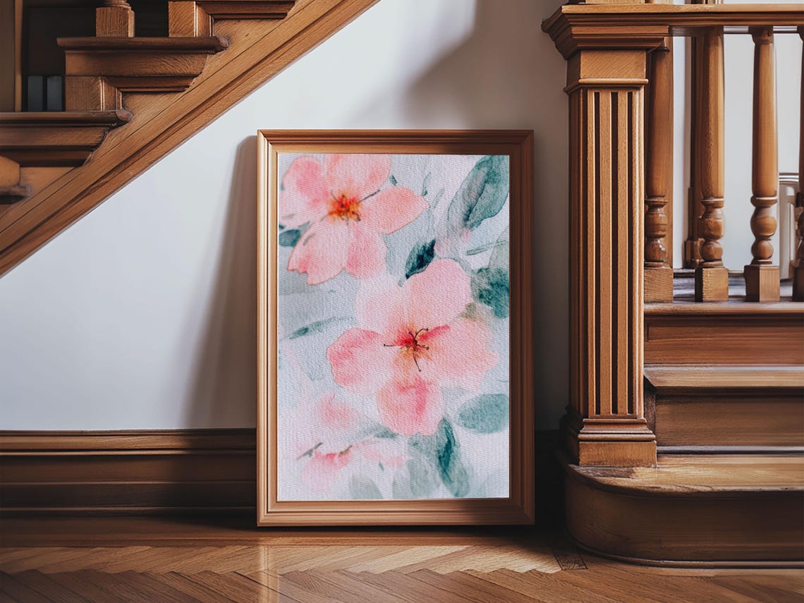 Pink Cherry Blossom Watercolor Soft Floral Minimalist Spring Poster