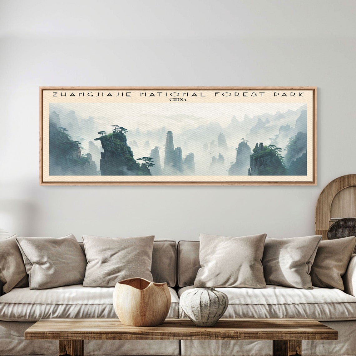 Zhangjiajie China Misty Sandstone Pillars Forest Panoramic Poster - Image 3