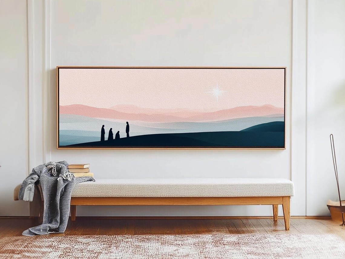 Three Wise Men Silhouette North Star Minimal Nativity Painting Poster