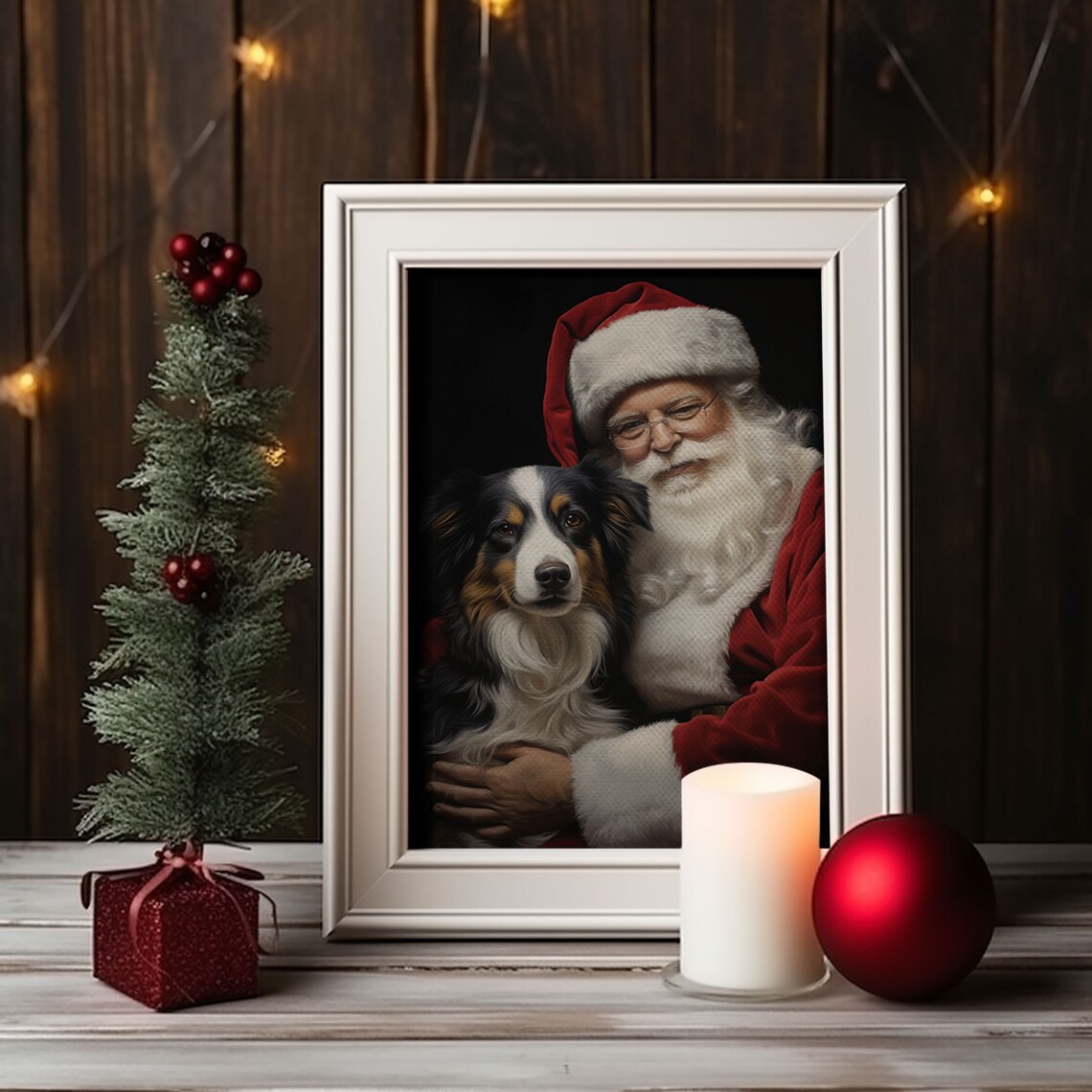 Santa Claus And His Border Collie Christmas Wall Art Dog Gift Christmas Dog Winter Wall Art Santa Decor Santa Art Print Cute Dog - Image 4