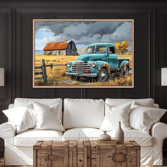 The Old Truck Farmhouse Decor Rusty Vintage Truck Painting Southwestern Boho Minimalist Decor Country Art Living Room Wall Art