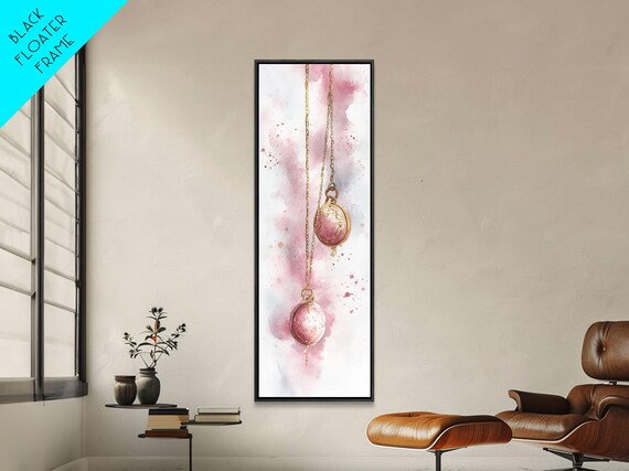 Pink Vintage Locket Necklaces Watercolor Painting Gold Chains Vertical Poster