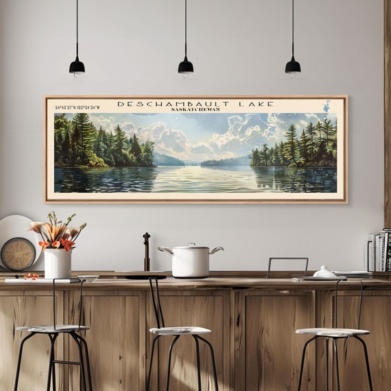 Deschambault Lake Framed Print Lake House Decor Panoramic Wall Art Travel Poster Modern Lake Painting Nature Art