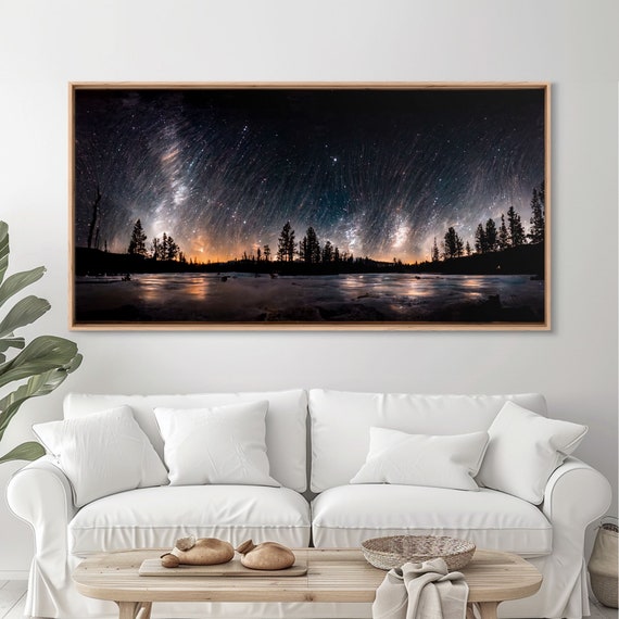 Wall Art Landscape Mountains Nature Painting Prints Minimalist Modern Home Artwork Decoration Night Sky With Stars