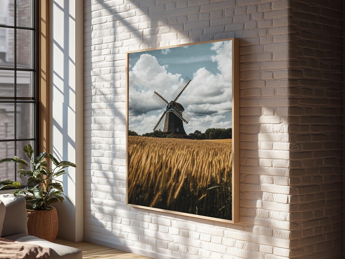 Dutch Windmill Golden Wheat Field Countryside Landscape Travel Poster - Image 6