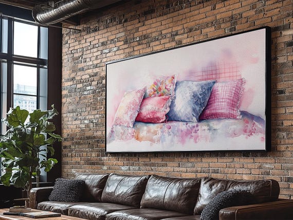 Colorful Pillow Print Cozy Cottagecore Art Bedroom Wall Art Pink Abstract Artwork Decorative Living Room Rustic Wall Art