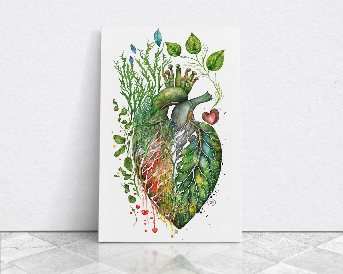 Florapunk Heart Anatomical Heart Painting Print Watercolor Heart Human Heart Pond Heart Marsh Painting Waterlily Lily Pads - Image 5
